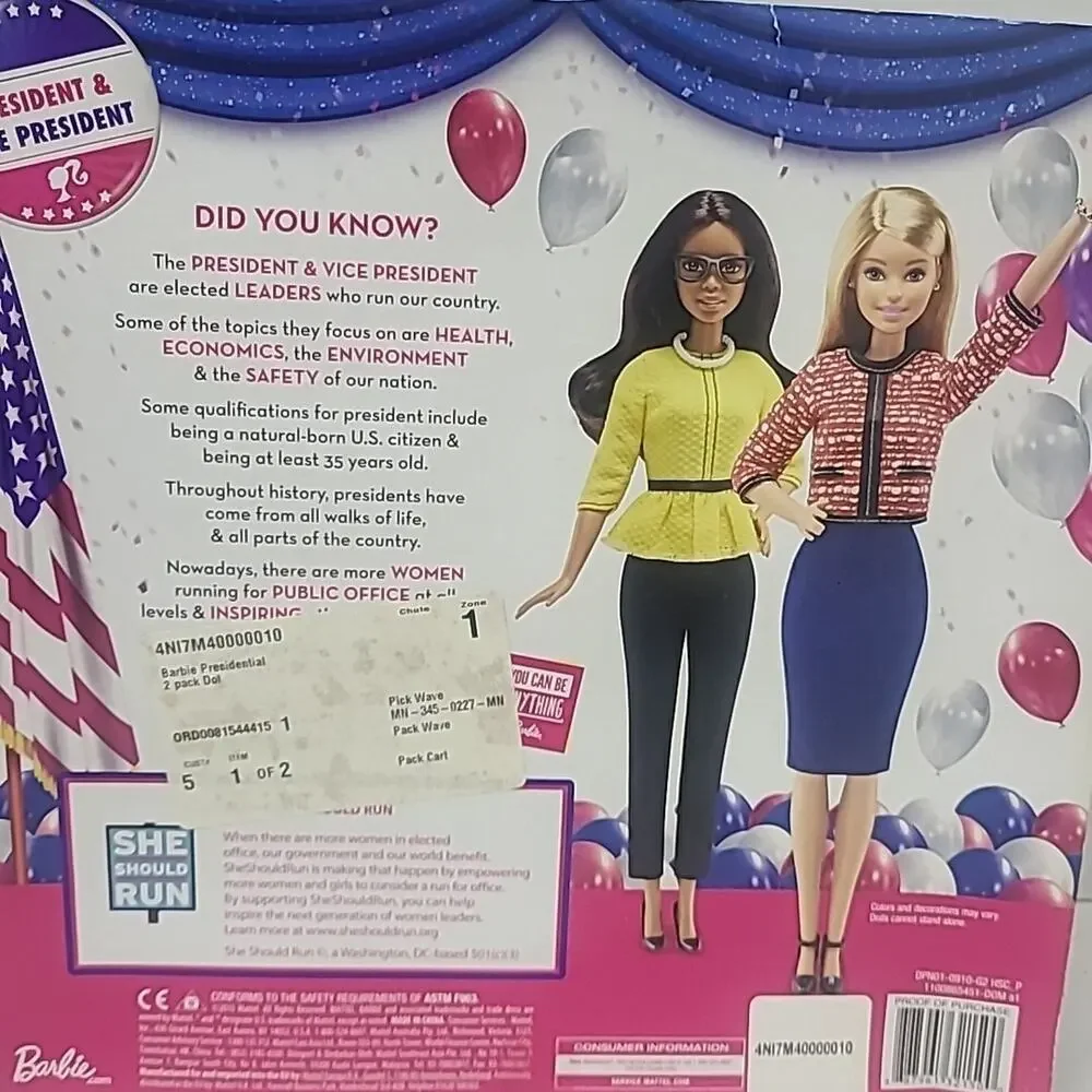 2016 Barbie President & Vice President Doll Gift Set First All Female Ticket NIB